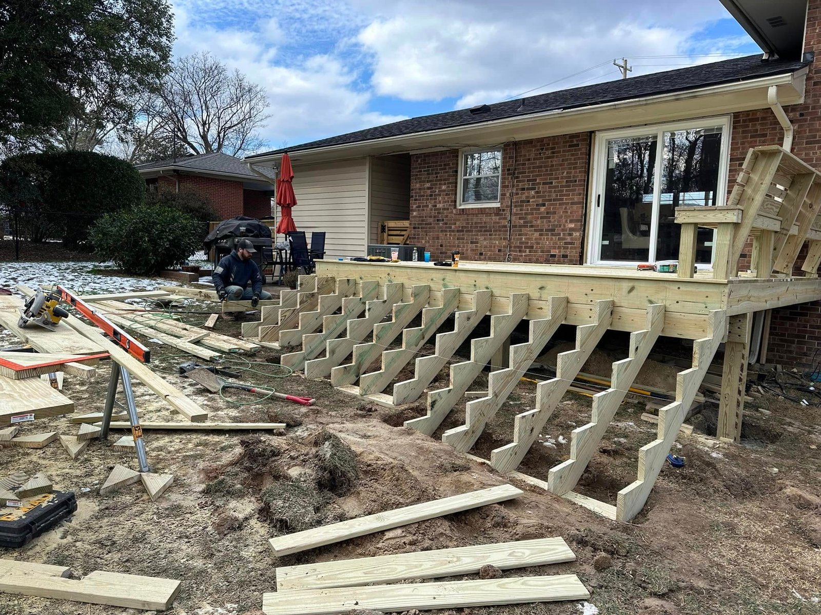 Deck framing in early construction stage
